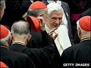 Pope Ratzinger confers with his Cardinal colleagues